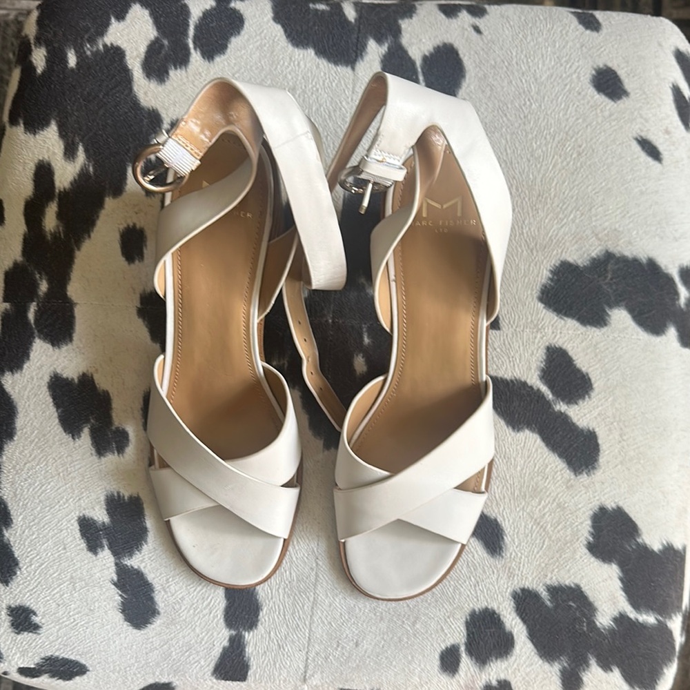 Marc Fisher White Sandals with X-Strap Design